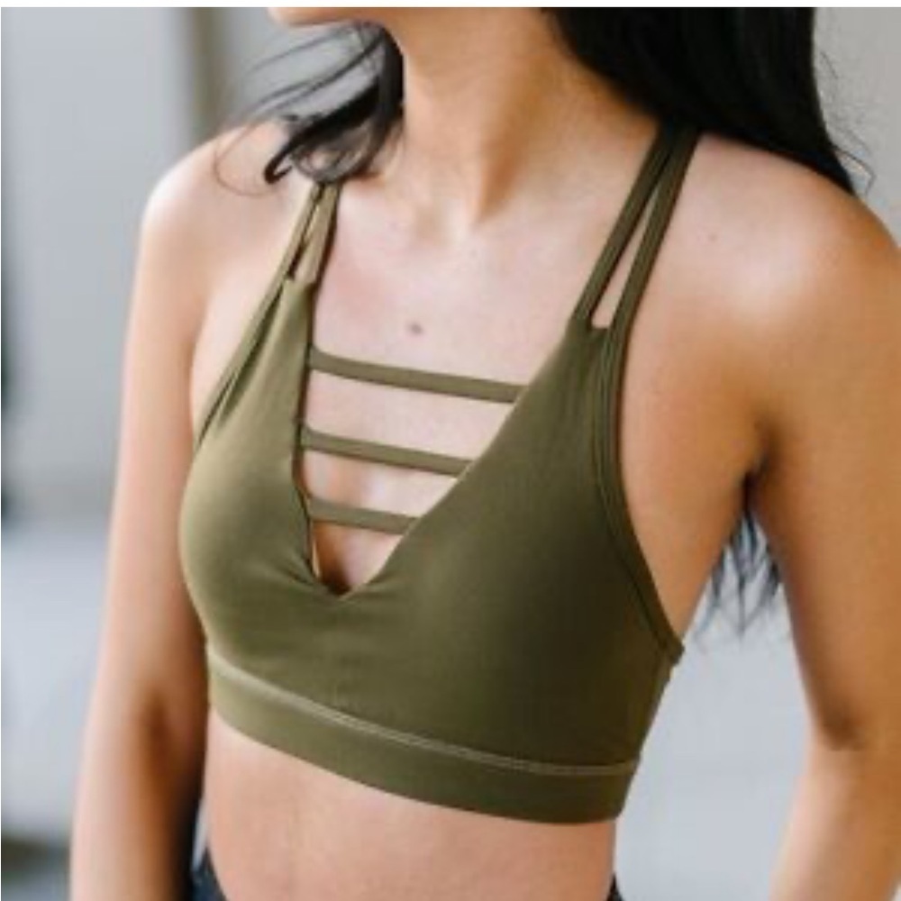 ZYIA Grid Olive Green Active Bra - Picture 1 of 4
